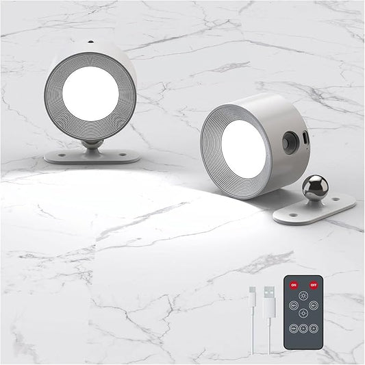 Deyagoo 2PACK Romote LED Wall Sconce - Rechargeable Wall Light, 3 Colors & 3 Brightness Levels, 360? Magnetic Rotating Head, Bedside Reading Lamp, Easy Install Battery Operated Lamp White