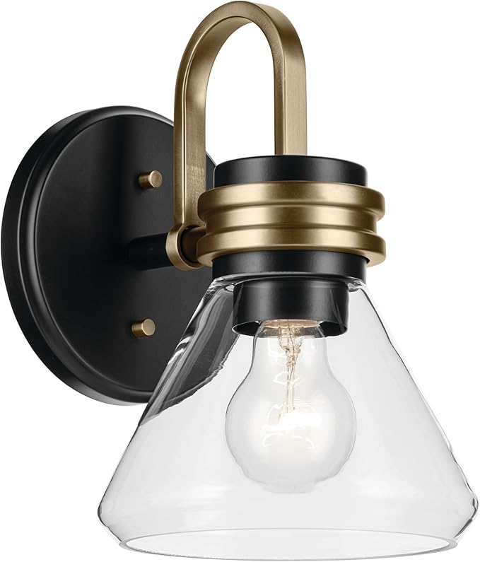 Kichler Farum 7.25" 1-Light Wall Sconce Bathroom Vanity Light Fixture with Clear Glass in Black for Fireplace, Kitchen, Bedroom, Hallway, or Vanity (7.25" W x 9.5" H) 55153BKCLR