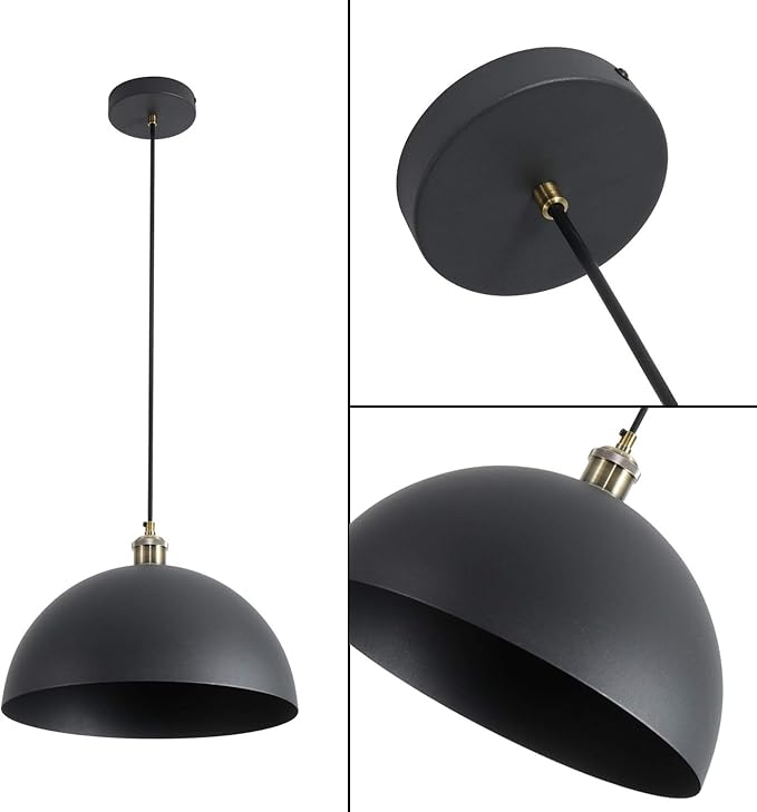 Vintage Black Pendant Light 13.7'' Retro Farmhouse Dome Pendant Lamp Modern Industrial Chandelier for Wire Length 78.74 '' Kitchen Island, Bedroom, Dining Room, Living Room, Hallway