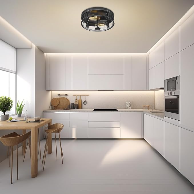 Flush Mount Ceiling Light with Clear Glass Shade, 2-Light Indoor Outdoor Farmhouse Lighting Flush Mount Lights for Kitchen Bedroom Porch Living Dining Room