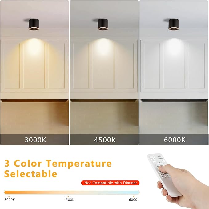 Dimmable LED Ceiling Spot Lights with Remote – Flush Mount Ceiling Cylinder Light Indoor Fixture for Kitchen, Hallway & Entryway White 4.72” CRI97 15W 5CCT 2700K-6000K (3Pack)