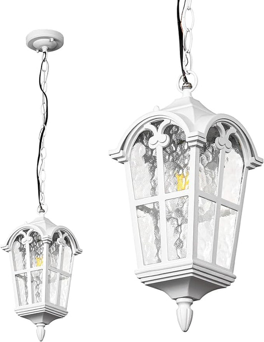 Outdoor Pendant Light for Porch Patio Garden Yard, Anti-Rust Aluminium Exterior Hanging Light Fixtures, Outside White Vintage Hanging Ceiling Light, Height Adjustable Outdoor Pendant Lamp