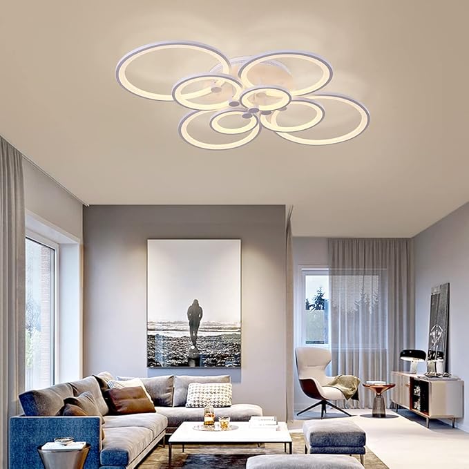 Ganeed Modern LED Flush Mount Lighting Fixture,Dimmable 8-Head Close to Ceiling Light Acrylic Chandeliers for Bedroom Living Room Dining Room Kitchen Office(100W/3000-6500K)