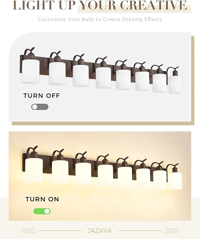 8-Light Wall-Mounted Vanity Fixture, Frosted Glass Over Mirror Lighting, Oil Rubbed Bronze Finish,VL01ORBW-8