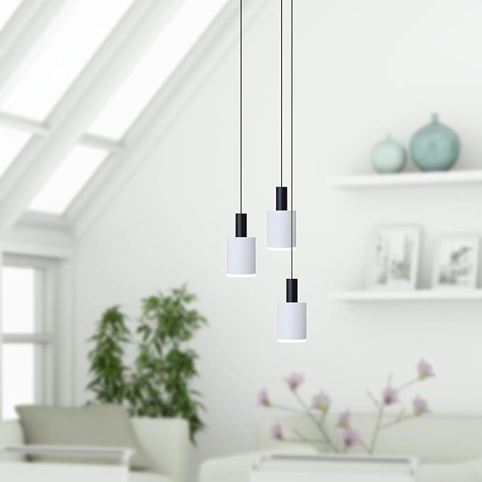 Virgo 3 Mini Pendant Lighting Black-White - LED Hanging Light Fixture for Kitchen Island, Bar, Foyer - Cluster Pendants - Dimmable, Adjustable Wire, Lamp Bulb Included