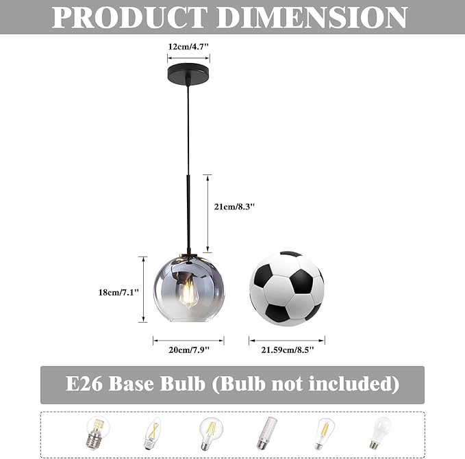 KCO Lighting Modern Black Globe Pendant Light Mercury Glass Ceiling Pendant Light Mid Century Silver Kitchen Pendant Lighting Over Island Dining Room Light Fixtures Over Table