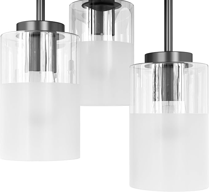 Maxax 3-Lights Black Semi Flush Mount Ceiling Light Fixture, 11.5" Modern Farmhouse Light Fixture with Clear Frosted Glass, E26 Base, for Kitchen, Foyer, Hallway, Entryway, Bedroom, Stairs