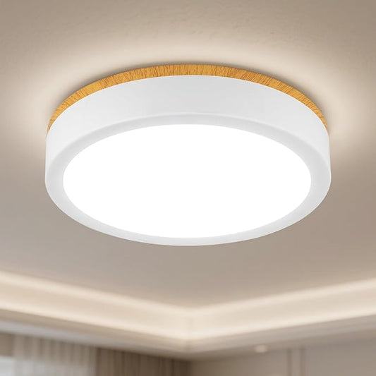 11" Flush Mount Ceiling Light, Minimalist Modern Wood Paint LED Ceiling Light with 5CCT 2700K-5000K, Dimmable LED Light Fixtures Ceiling Mount for Kitchen Bathroom Bedroom Hallway