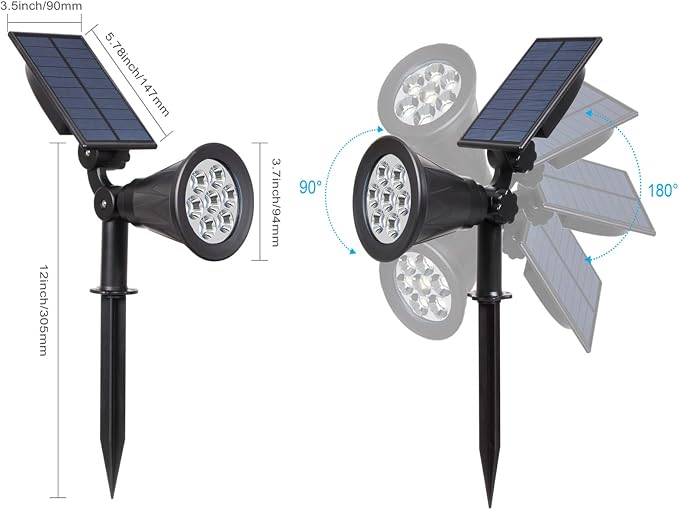 T-SUN Solar Spotlights, Color Changing 7 LED Waterproof Solar Garden Lights, Auto ON/OFF Adjustable Landscape Spot Lights, 2-IN-1 Solar Wall lights for Patio, Yard, Garden, Driveway, Pool Area(2 Pack)