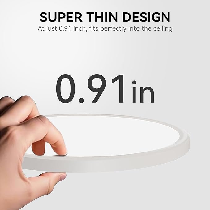 MODERN Super Thin 9inch 24W 2800lm Flush Mount LED Ceiling Light(NO Remote), 5000K Daylight, Undimmable Ceiling Light Surface Mount for Bedroom, Living Room, Dining Room (One Pack, White)……