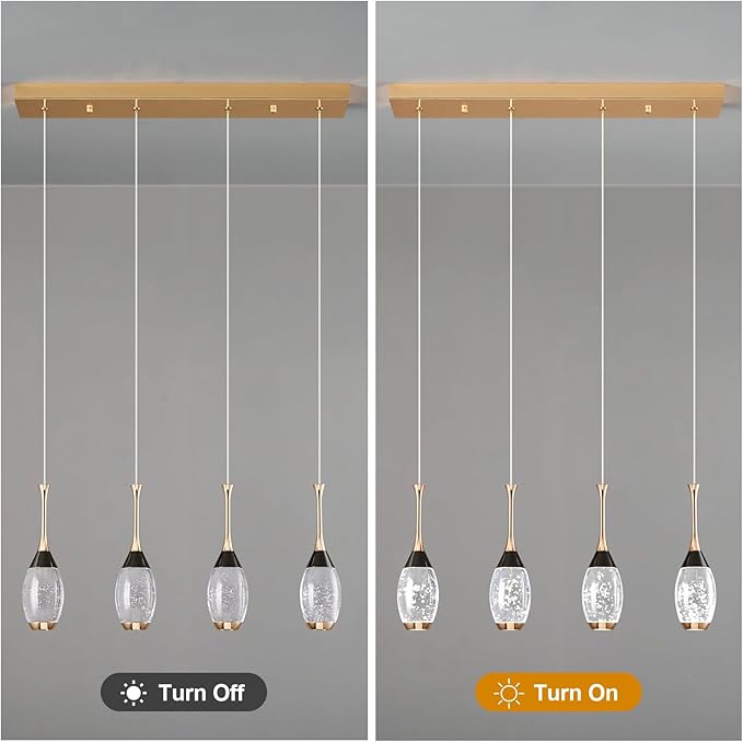 Modern Black Gold Pendant Light Dimmable LED Ceiling Light Fixtures Mini Teardrop Crystal Pendant Lighting for Kitchen Island Bedroom Hallway Entryway (4 Light，Champagne Gold)