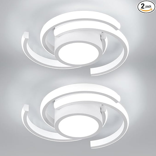 ADISUN LED Modern Ceiling Light,6000K Semi Flush Mount Ceiling Light Fixture,Unique White Ceiling Lights Fixtures for Living Room Bedroom Corridor Aisle Hallway Indoor Ceiling Lamp, 2 Pack
