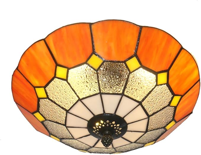 12 Inch Tiffany Style Vintage Stained Glass Ceiling Light Flush Mount Ceiling Light Pendent Chandelier Lighing Fixtures (12 Inch Orange)
