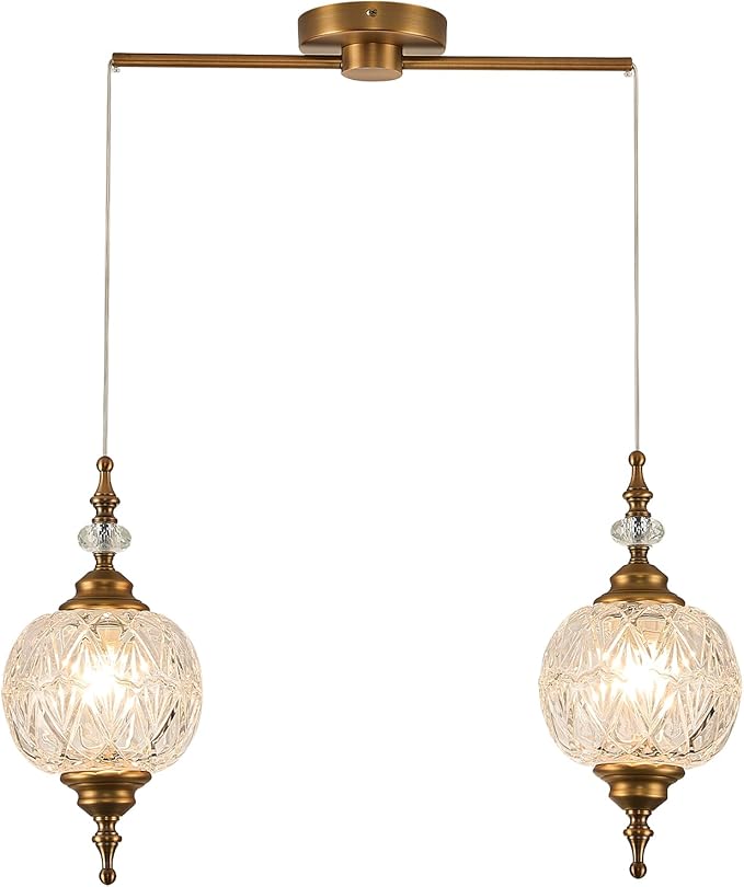 Vintage Pendant Lighting Fixtures Modern Glass Hanging Lamp for Kitchen Island Bedroom Hallway Dining Room 2 Light Chandeliers with Clear Glass Shade