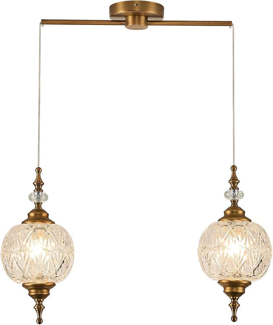 Vintage Pendant Lighting Fixtures Modern Glass Hanging Lamp for Kitchen Island Bedroom Hallway Dining Room 2 Light Chandeliers with Clear Glass Shade