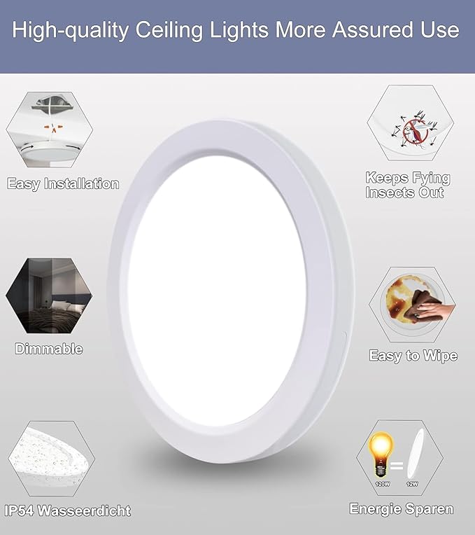 7 inch Round Dimmable LED Flush Mount Ceiling Light 0.63" Ultra-Thin 5000K Daylight White 12W Ceiling Light for Kitchen Bedroom Living Room Hallway Bathroom ETL Certified 1-Pack
