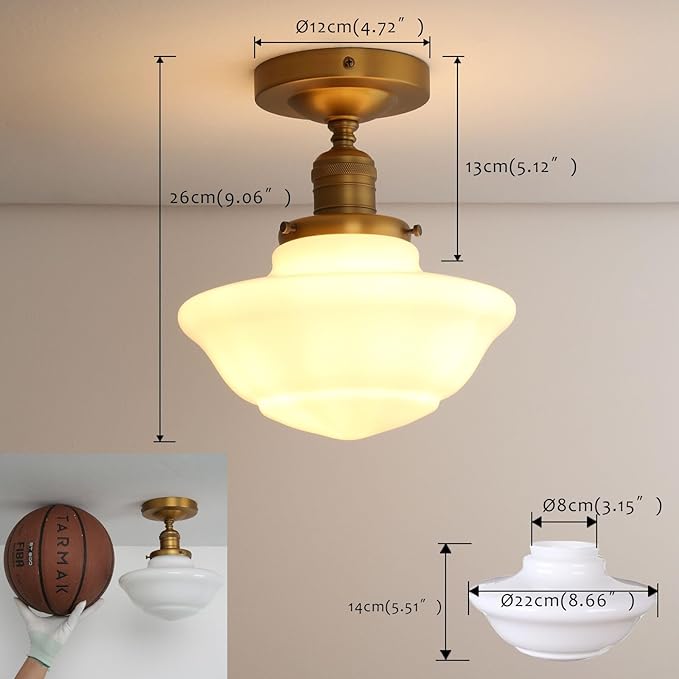 Pathson Vintage Flush Mounted Ceiling Lighting with Milk White Glass Shade, Mid-Century Style Ceiling Light Fixture for Hallway Foyer Loft Living Room Bedroom