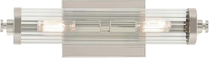 Kichler Azores 16" 2-Light Wall Sconce, Vintage Industrial Light with Clear Fluted Glass in Polished Nickel, for Hallways, Bathroom, Laundry Room, or Kitchen (16" x 4.5"), 45648PN