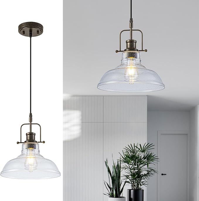 WILON Seeded Glass Pendant Lights,11 Inch Rust-Coloured Pendant Lights Kitchen Island with E26 Base Vintage Hanging Ceiling Lamp for Kitchen Sink Hallway Dining Room Entry Hall