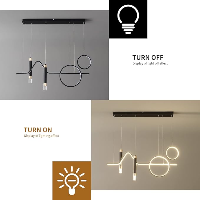 Siittoo Modern LED Pendant Lighting Fixtures, 45W Dimmable LED Modern Chandelier Lights with Geometric Shapes & Bubbles, 37'' Black Linear Wave Dining Room Light Fixture for Kitchen Island Living Room