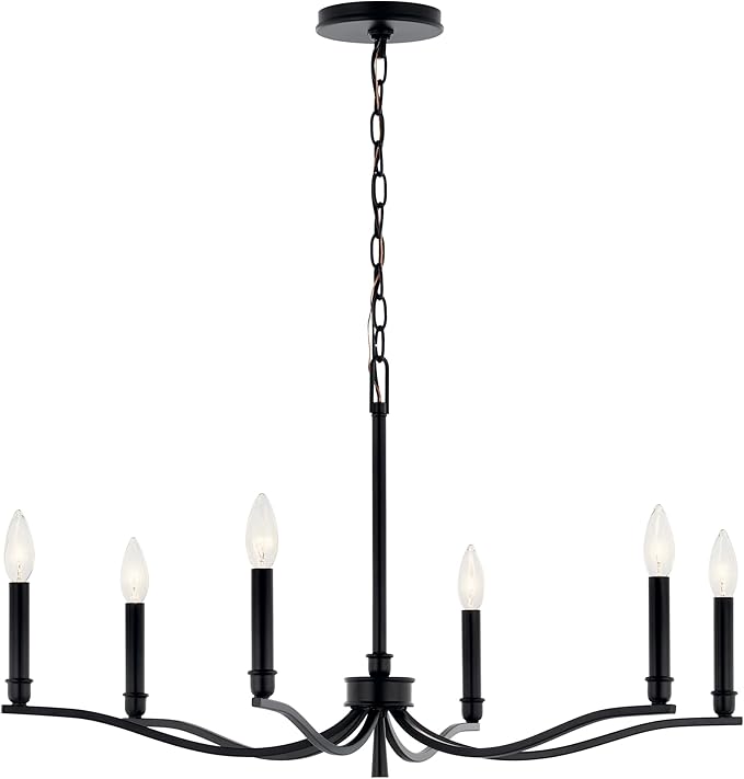 Kichler Malene 6-Light Chandelier, Updated Traditional Light in Black, Sloped Ceiling Compatible, for Foyer, Dining Room, Living Room or Bedroom (17.75" x 32"), 52695BK
