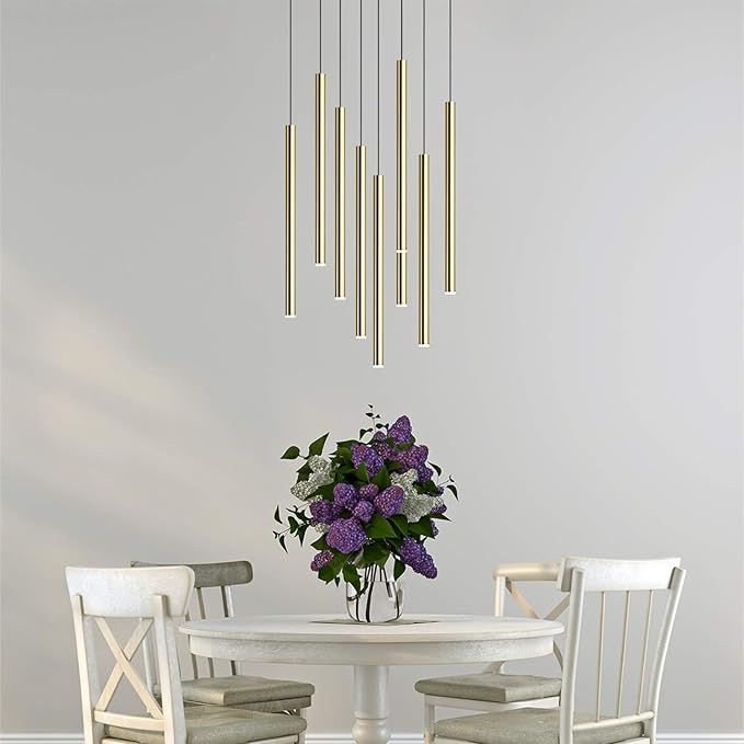 CANALIS 9 Mini Pendant Lighting Brass - LED Hanging Light Fixture for Kitchen Island, Bar, Foyer - Cluster Pendants - Dimmable, Adjustable Wire, Lamp Bulb Included