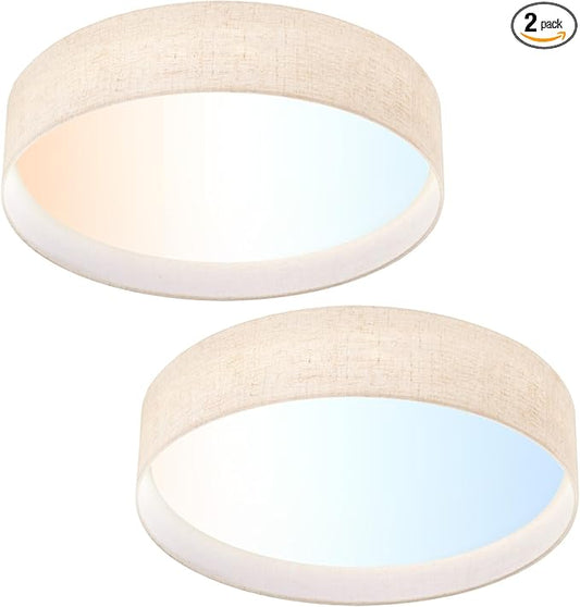 Hamilyeah 2 Pack 18 inch LED Flush Mount Ceiling Light Fixture, Dimmable Ceiling Light Fixture with Fabric Shade 36W 5CCT, Drum Light Fixture Ceiling Mount for Bedroom, Bathroom, Living Room, Kitchen