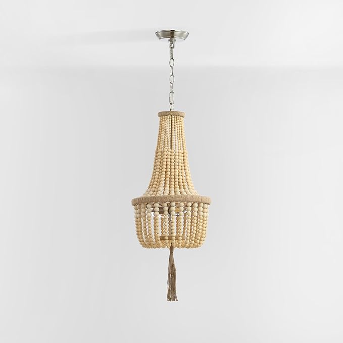 SAFAVIEH PND4082A Wynne Bohemian Adjustable Brown Beaded Tassel 2-Light (LED Bulbs Included) Pendant