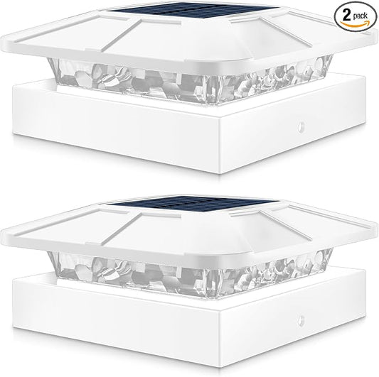 Peasur 4x4 Solar Post Cap Lights Outdoor with 3 Modes, 2 Packs White Fence Light Solar Powered Waterproof for 3.5×3.5/4x4 Wood/Vinyl Posts for Deck Yard Garden Patio Outside