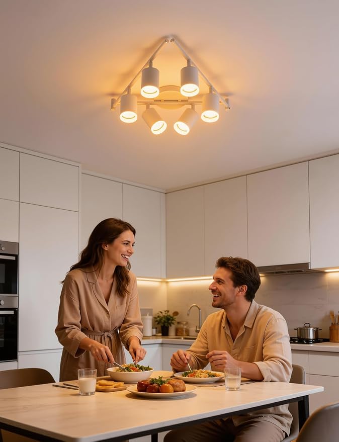 Bojim Track Lighting Fixtures Ceiling Mount for Kitchen, White 6 Way LED Spot Lights Indoor, Flexible Modern Track Light GU10 Socket for Studio, Bulbs Not Included