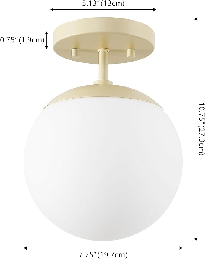 JONATHAN Y 7.75" Beige/White Modern Semi Flush Mount Ceiling Light, LED Fixture for Entryway, White Frosted Glass Globe Shade, Mid-Century Farmhouse Lighting for Bedroom Hallway (JYL7499B)