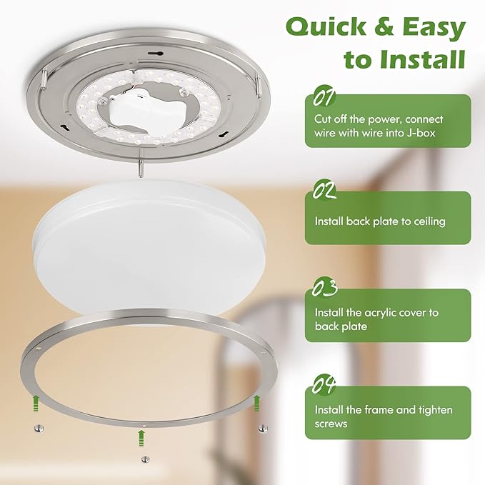 GoBright 10 inch Dimmable LED Ceiling Light Fixture, 1-Pack 36W Super Bright 3600 Lumens Brushed Nickel Flush Mount Light Fixture, 2700K-6500K Adjustable Ceiling Lights for Bedroom, Kitchen, Bathroom