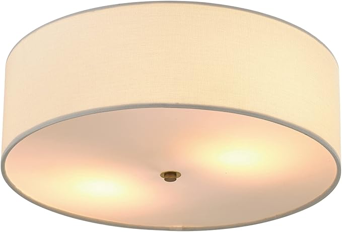 Globe Electric 2-Light Flush Mount Ceiling Light, Matte Brass Finish, White Linen Shade, E26 Base, Dimmable, Minimalist Home Lighting, 60998
