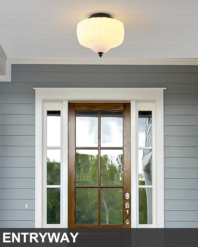 14 Inch Milk White Glass Ceiling Light,Mid Century Modern Ceiling Light Fixture,Schoolhouse for Bedroom,Kitchen，Dining Room,Hallway