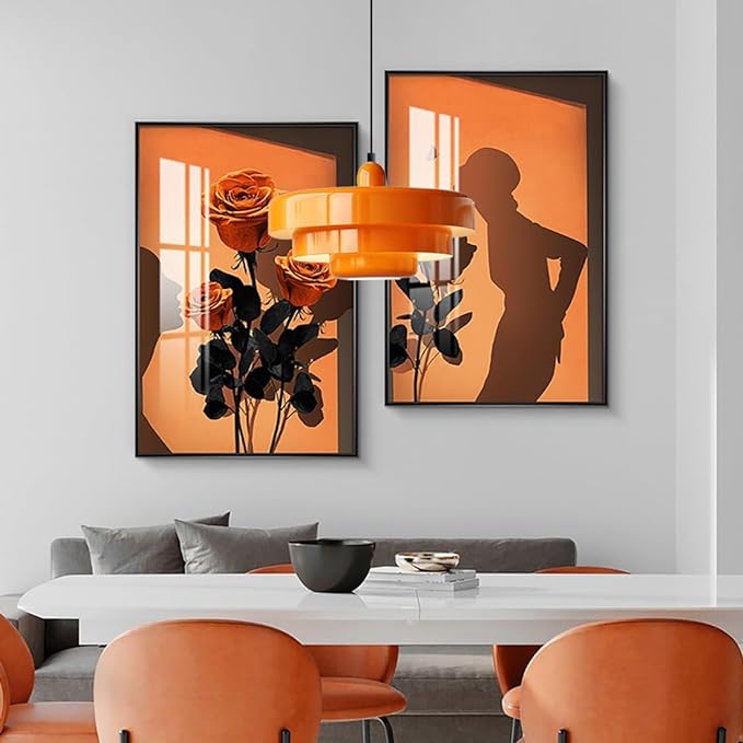 Orange Danish Modern Pendant Lamp, 3-Layer Shade Scandinavian Ceiling Light, Metal Flush Mount Fixture for Dining Table, Kitchen Island, Hallway