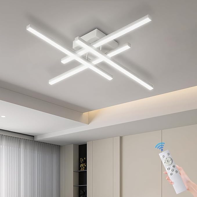 42W Modern LED Ceiling Light Fixture, 27.5Inch White Flush Mount Ceiling Light for Bedroom ‎Kitchen Living Room Bathroom Garage Farmhouse Dining Hallway Stepless Dimming 3 Color 6500K