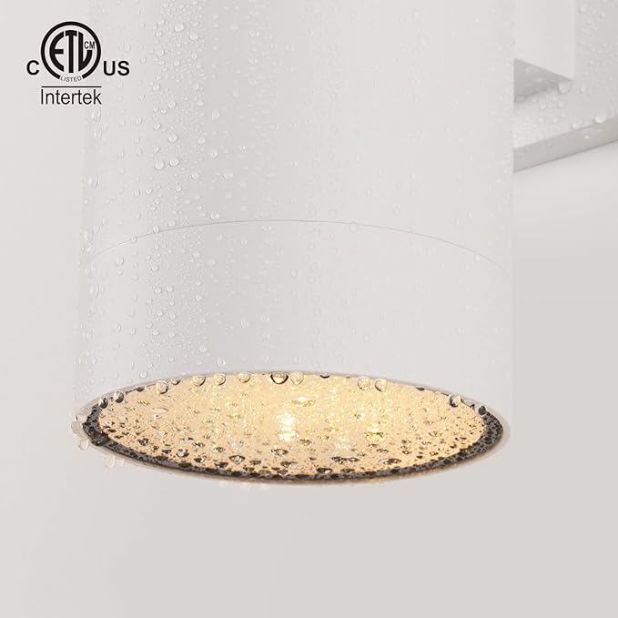 mirrea 14" Modern Outdoor Porch Light Patio Light in 2 Lights with Aluminum Cylinder and Tempered Glass Cover Waterproof Wall Sconce 2 Pack (Matte White)