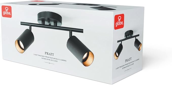 Globe Electric 64000114 2-Light Track Lighting Spotlight, Matte Black Finish, Ribbed Shades, Adjustable Heads, Compact 12-Inch Fixture, GU10 Base, Easy Installation