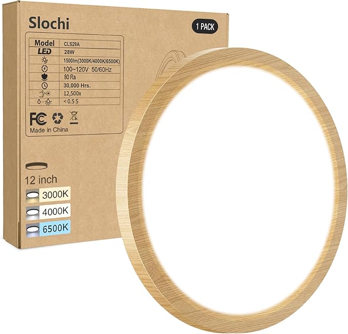 slochi 12Inch Flush Mount Ceiling Light Fixtures -3000K-4000K-6500K Flat Led Lights for Room Ceiling,Ultra Thin Round White Ceiling Lights for Living Room,Bedroom,Kitchen,Bathroom
