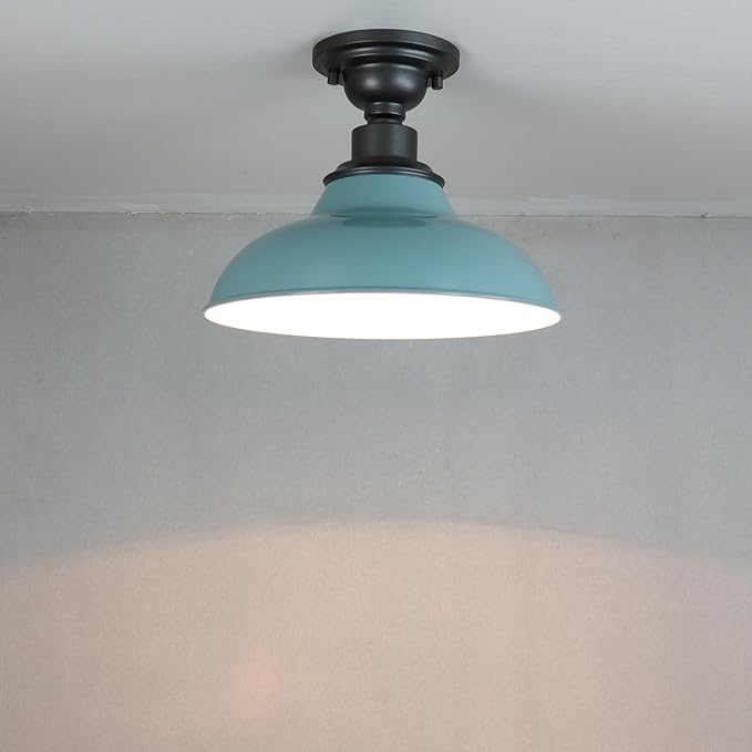 SAMTEEN Farmhouse Semi Flush Mount Ceiling Light 12-Inch Aqua Blue Flush Mount Barn Light Industrial Barn Ceiling Light Fixture for Hallway Loft Laundry Room, 2 Pack