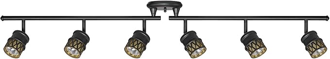 GLOBE Electric 59086 6-Light Foldable Track Lighting, Oil Rubbed Bronze Finish, Adjustable Champagne Glass Heads, Ceiling Light Fixture for Kitchen Island, or Dining Room, GU10 Base, Timeless
