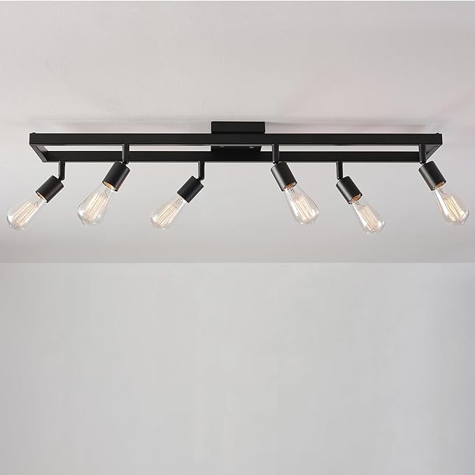 Globe Electric 59811 6-Light Adjustable Track Lighting, Matte Black Industrial Farmhouse Rectangular Frame, Pivoting Heads, E26 Base, Dimmable Ceiling Track Fixture