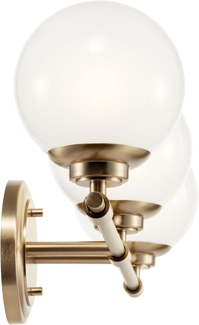 Kichler Benno 3-Light Bathroom Vanity Light Fixture, Modern Wall Mount with Opal Glass in Champagne Bronze, for Bathroom or Powder Room (8.75" x 24.5"), 55172CPZ