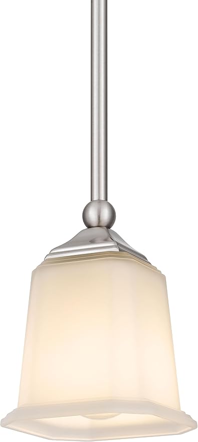 Tawson Nox Modern Farmhouse 1-Light Pendant Ceiling Light with White Glass Shade in Brushed Nickel Finish for Kitchen Island, Hallway, Entryway, Passway, Dining Room, Bedroom, Living Room