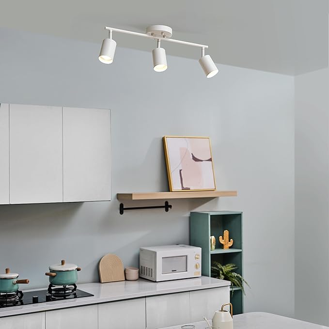 Globe Electric 64000092 21" 3-Light Track Lighting, Matte White, Pivoting Shades, Ceiling Lamp for Bedroom, Kitchen, Hallway, Bathroom, Den, Dining Room, Home Décor