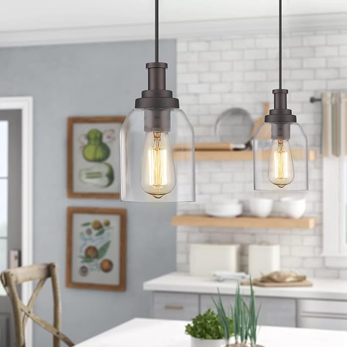 zeyu 1-Light Farmhouse Pendant Light, Modern Hanging Pendant Lighting with Clear Glass Shade, Oil Rubbed Bronze Finish, ZG33M1L ORB