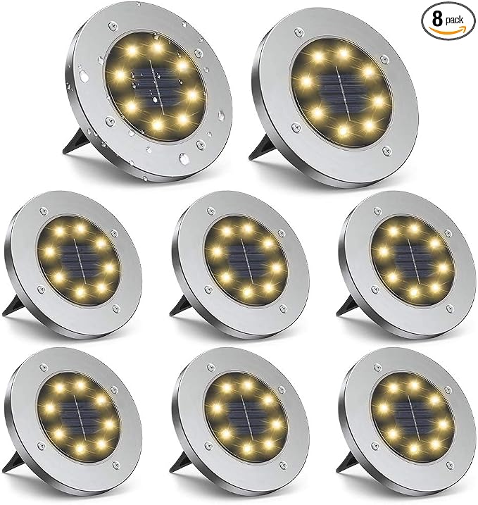 ZGWJ 8 Pack Solar Ground Lights,8 LED Solar Garden Lights Outdoor Waterproof Landscape Lighting for Yard Walkway Patio Lawn Driveway Decoration Warm White