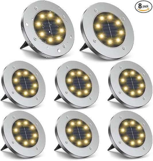 ZGWJ 8 Pack Solar Ground Lights,8 LED Solar Garden Lights Outdoor Waterproof Landscape Lighting for Yard Walkway Patio Lawn Driveway Decoration Warm White