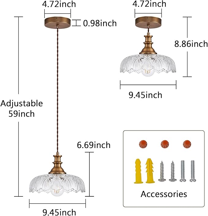HDDFL Vintage Pendant Lights Fixture Modern Pendant Lighting Fixtures Hanging Lamp for Kitchen Island Bedroom Living Room Hallway 2 Pack