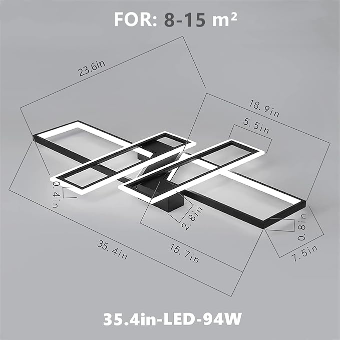 SMG Modern LED Ceiling Lights Fixture for Bedroom, 35" Remote Control Dimmable Led Chandelier, Flush Mount Square Design Ceiling Lamp for Kitchen Living Room White